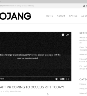 Официальный канал Mojang в YouTube заблокирован