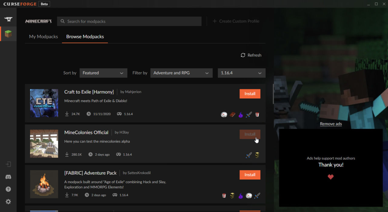 Curseforge download mods